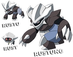 Rustung evolution, from small floating bot to large clawed armor beast.