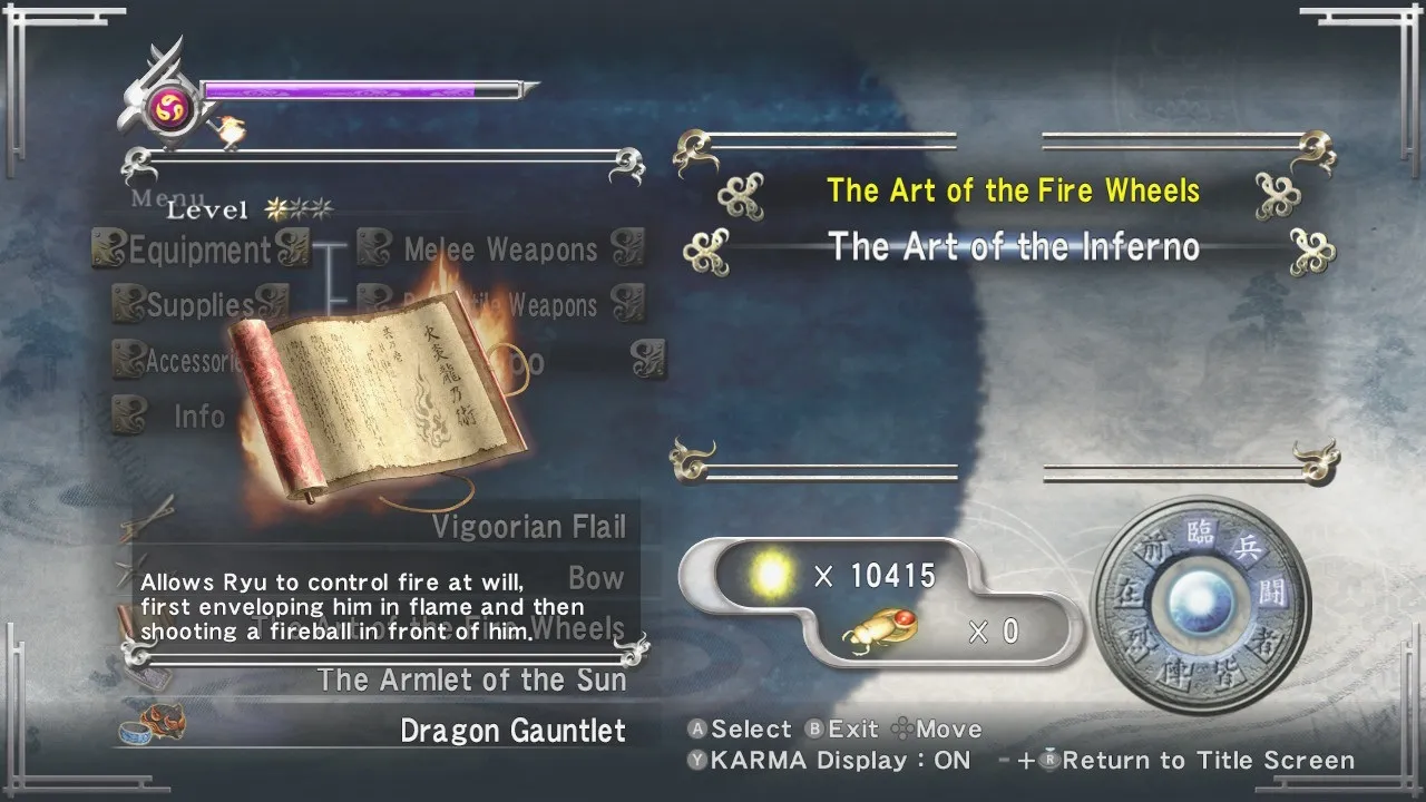 Equipment selection screen showing two ninpo scrolls.