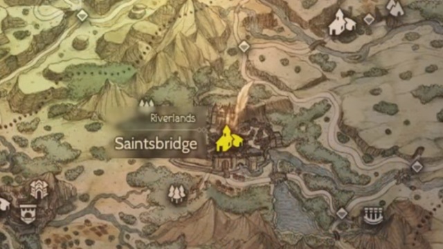 A map shows the town of Saintsbridge highlighted in gold