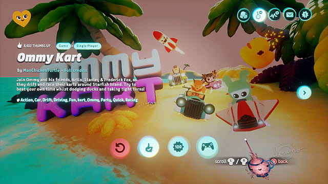 Ommy Kart is Dreams' Mario Kart, just without the multiplayer.