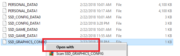  Opening the SSD_GRAPHICS_CONFIG file with Notepad