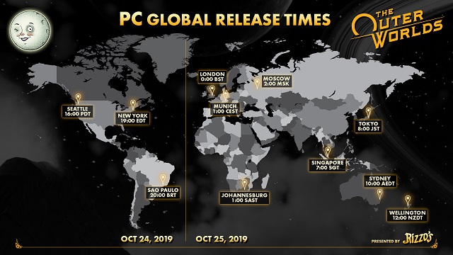 Global launch times for The Outer Worlds on PC