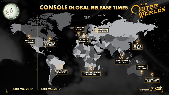 Global launch times for The Outer Worlds on PS4 and Xbox One