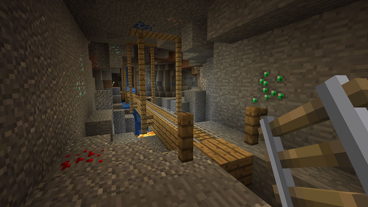 Minecraft Bedrock Edition in a Mineshaft holding a ladder