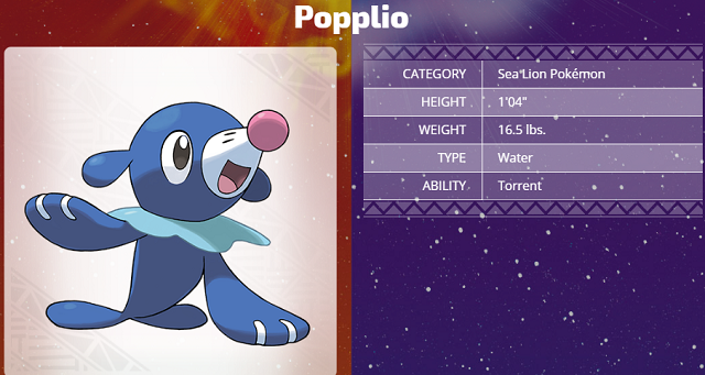 Pokemon Sun and Moon starter Popplio