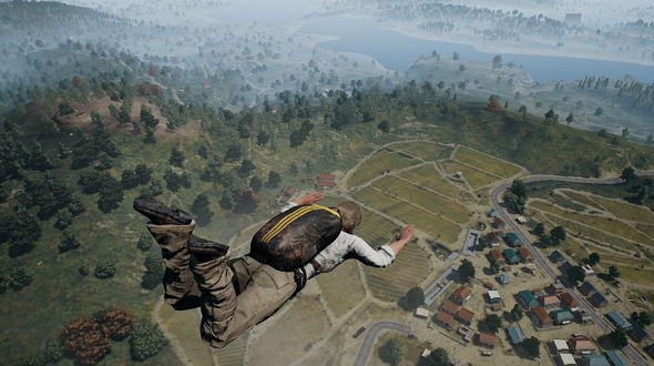 PUBG player skydiving into battle