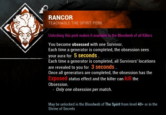 A skill card showing the Rancor teachable perk in Shattered Bloodline