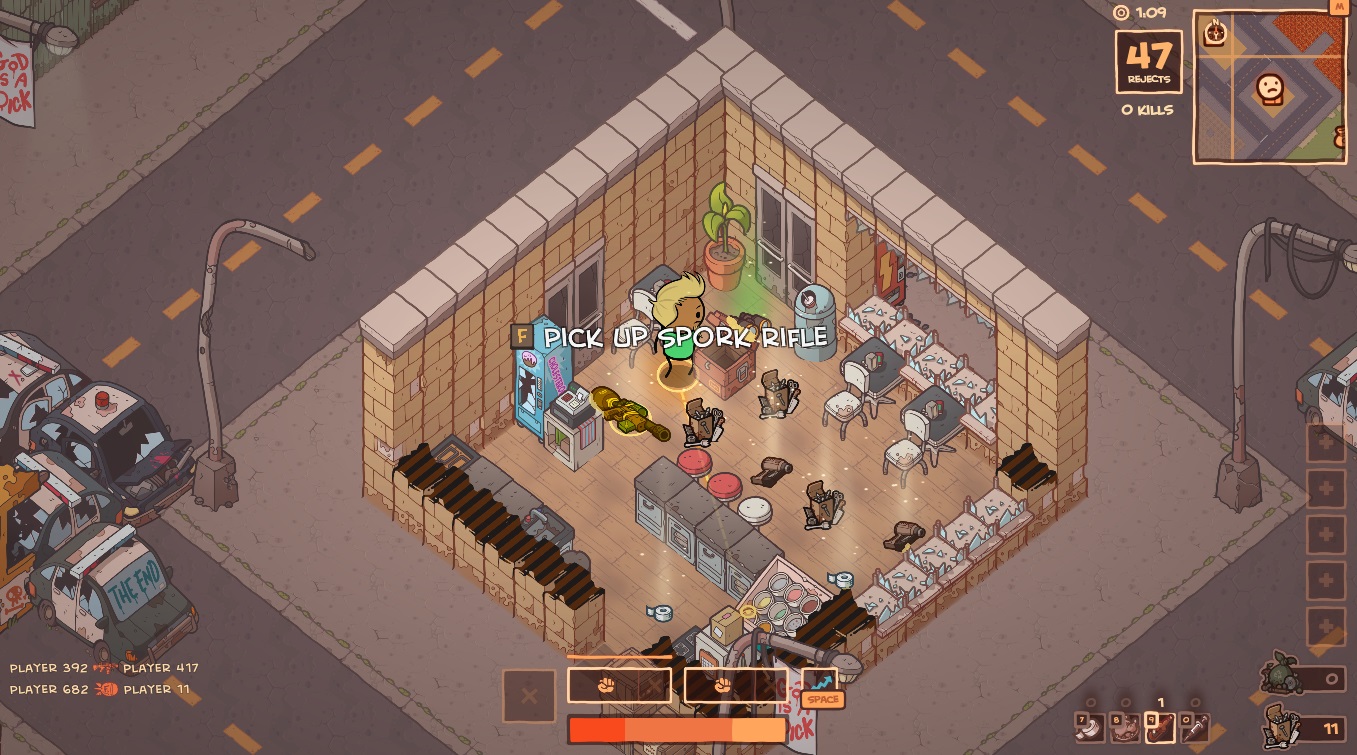 A Rapture Rejects player searches for loot in a house