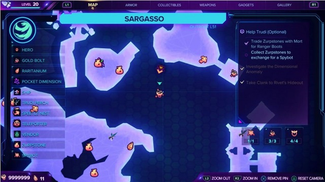 A map of the third gold bolt location on Sargasso.