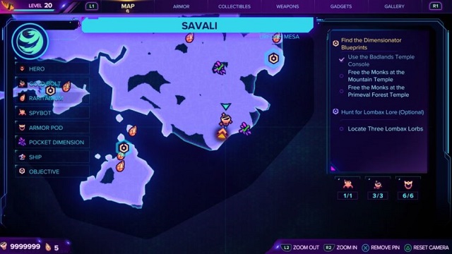 A map of the first gold bolt location on Savali.