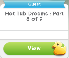 A quest dialog box indicating part 8 of 9 in the hot tub dreams sims mobile event