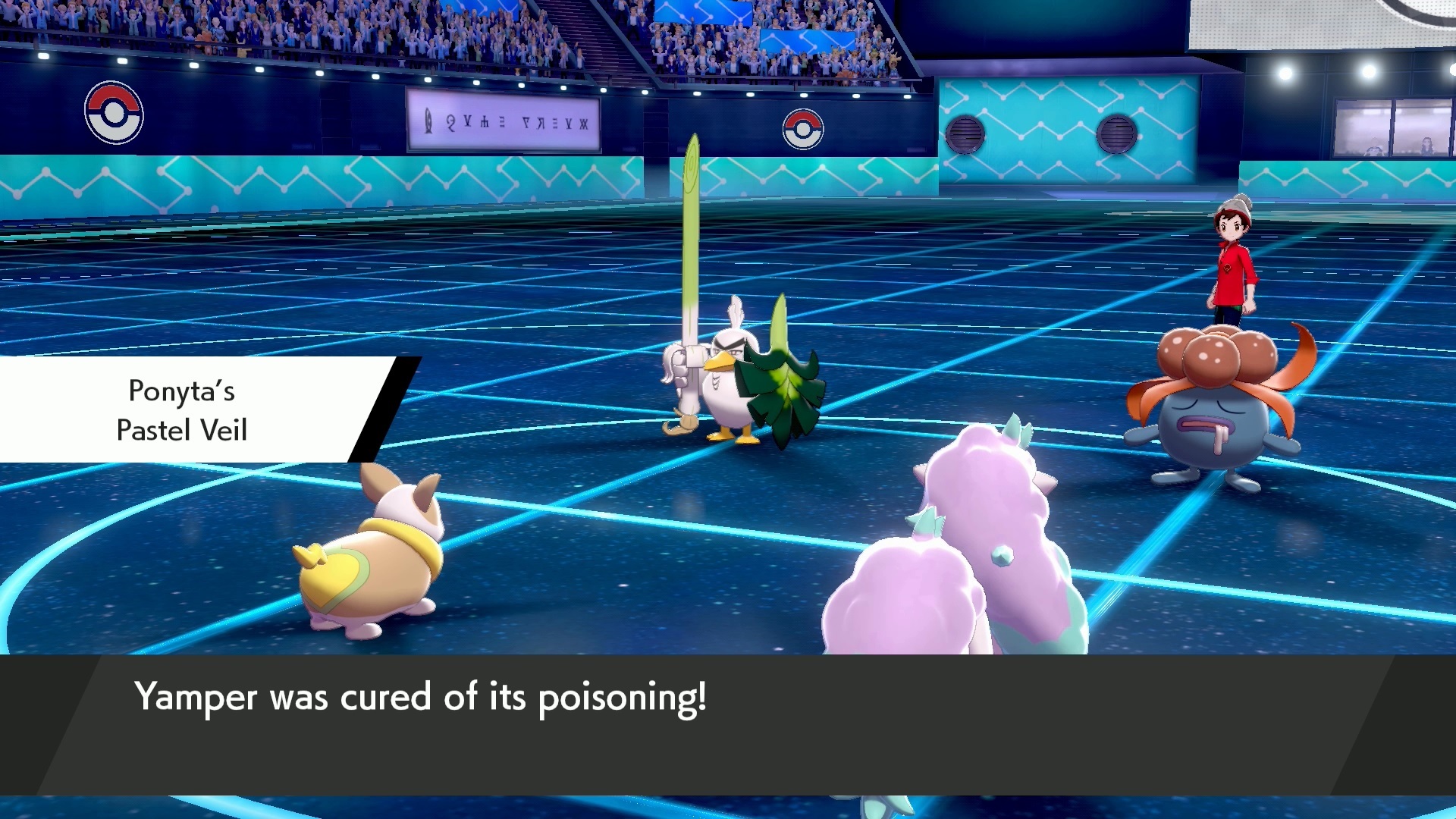 Ponyta using Pastel Veil in Pokemon Shield.