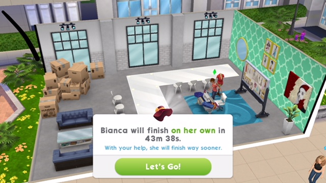 The time required for the Sim to finish a task in The Sims Mobile