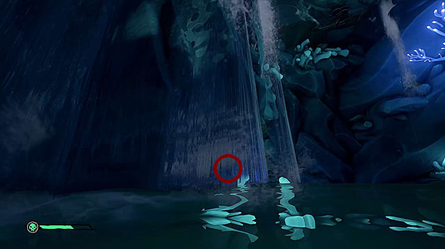 A lever hidden behind a wide waterfall.