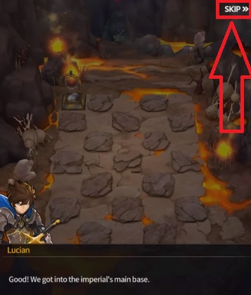 the skip button is highlighted in a screenshot from Chain Strike