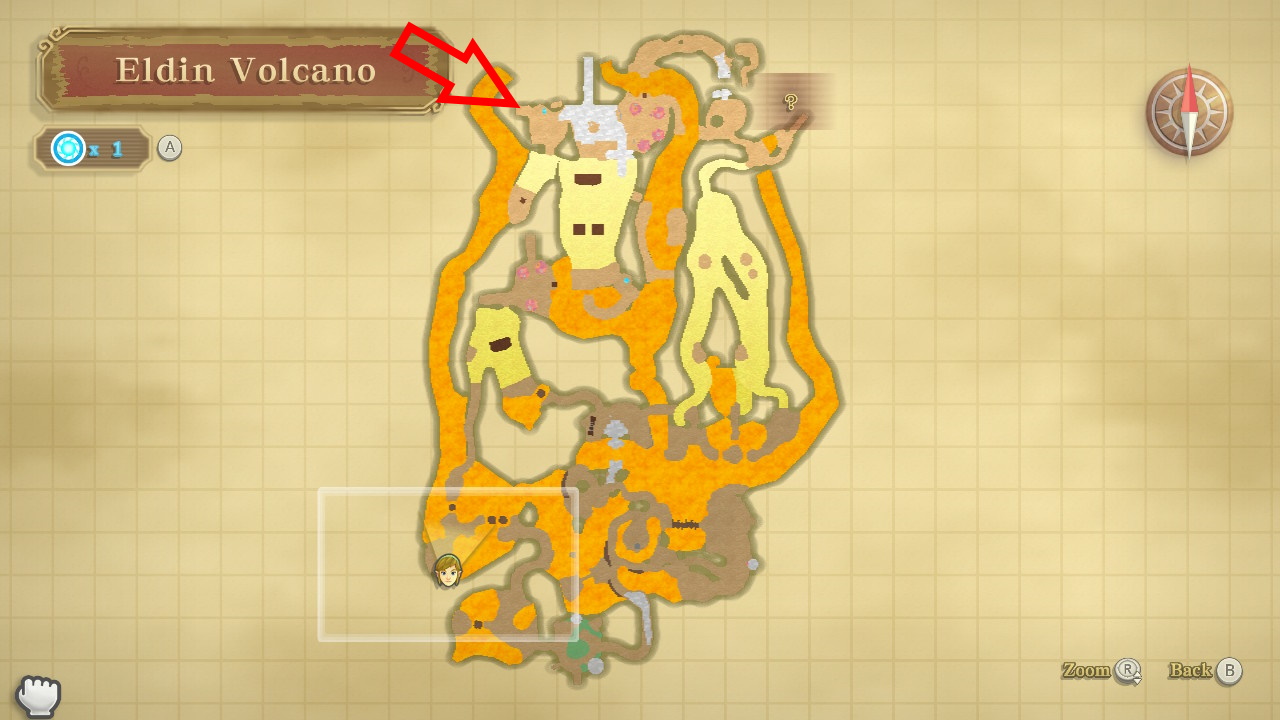 A map showing the crystal ball location at Eldin Volcano.