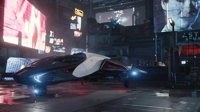 A docked ship in Star Citizen