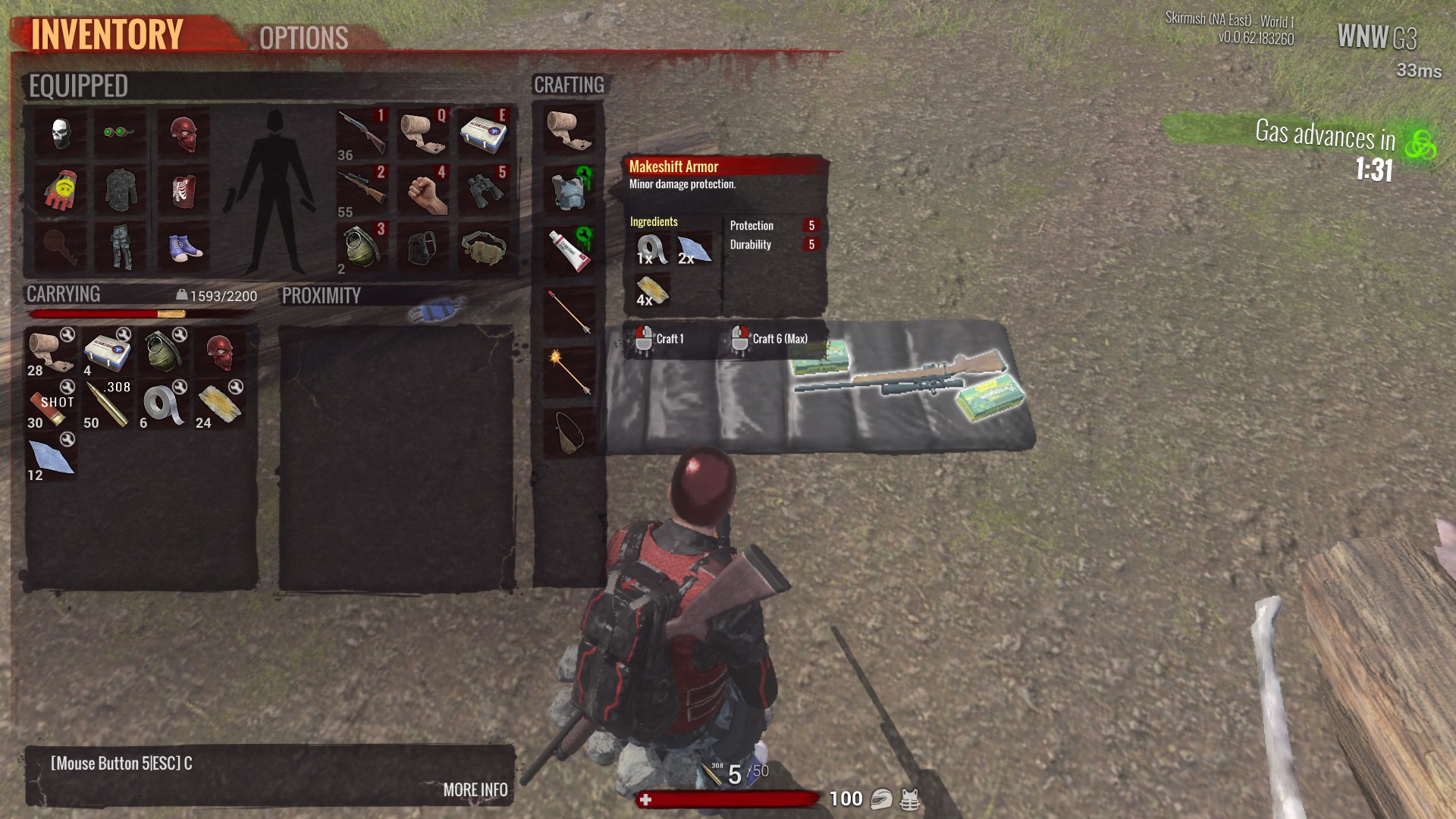 H1Z1 inventory and crafting screen