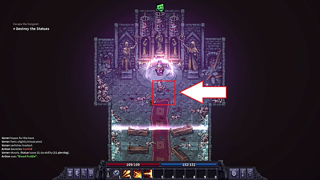 Avoiding blood tiles in the corrupted chapel while fighting the Ascended Archon. 