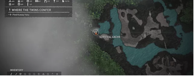 Map showing where to find the seventh survival cache