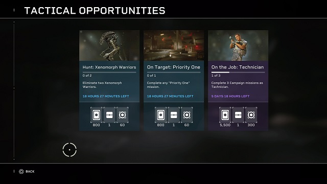 Three tactical opportunity challenge cards and their rewards.