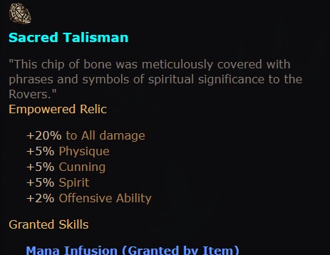 Information related to the Sacred Talisman