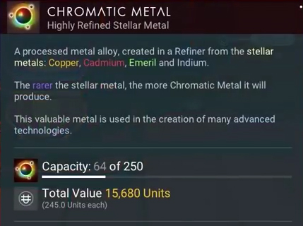 Chromatic metal entry in the No Man's Sky Beyond menu