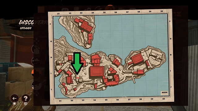 A map of Updaam, pinpointing the location of a delivery booth.