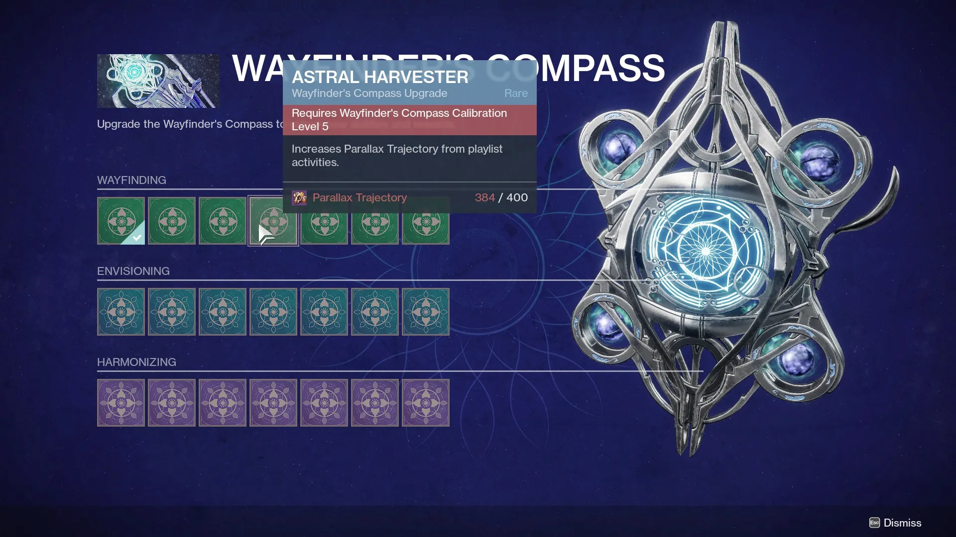 Wayfinder's Compass upgrades menu.