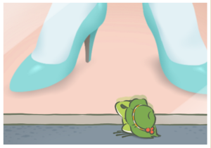 Frog looking at high heels