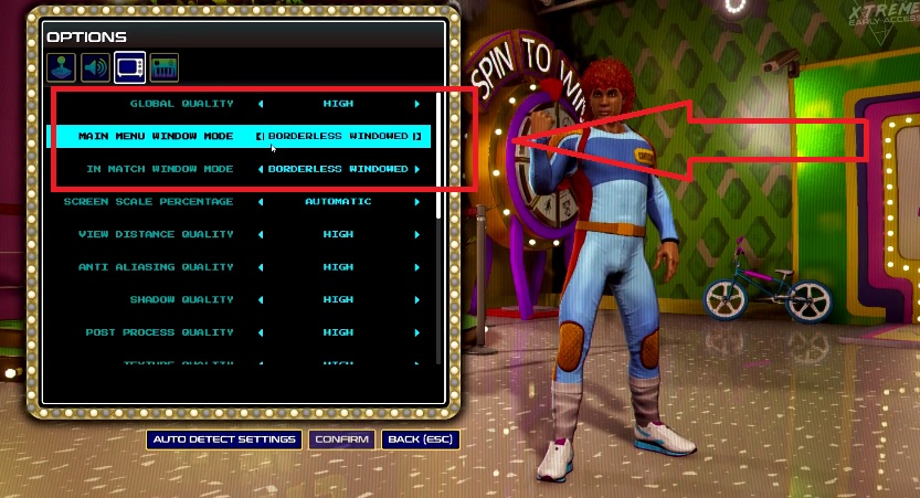 options screen in Radical Heights