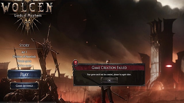 Wolcen in-game error message keeping players from playing online. 